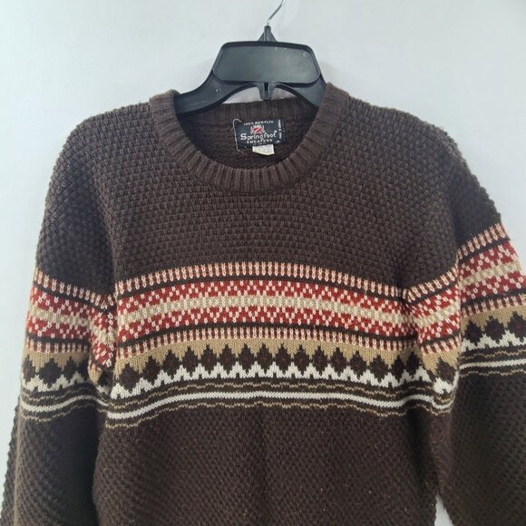 Vintage Springfoot Sweater Knit Acrylic Pullover  Crewneck Brown Men's Size M - Picture 3 of 9